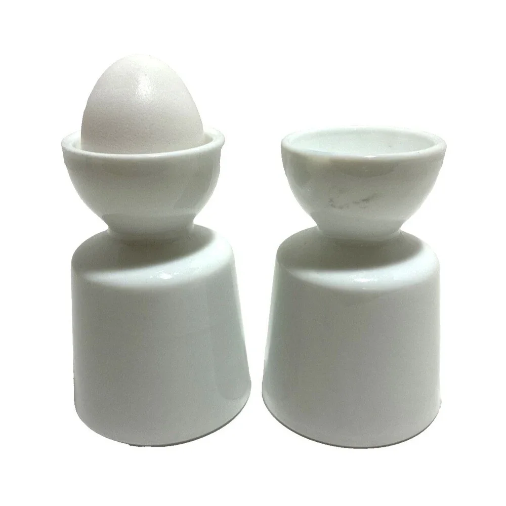 Double Egg cup stands Set of 2  White Milk Glass 4 inches tall